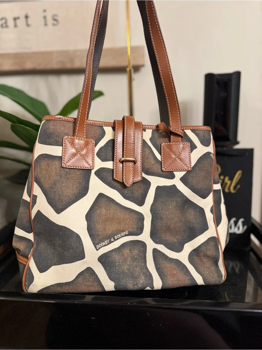 Dooney & Bourke Brown and Cream Giraffe-Print Shoulder Tote